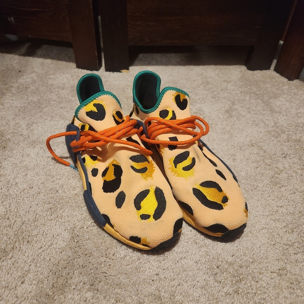 Adidas Leopard Print Sneakers with Orange Laces
